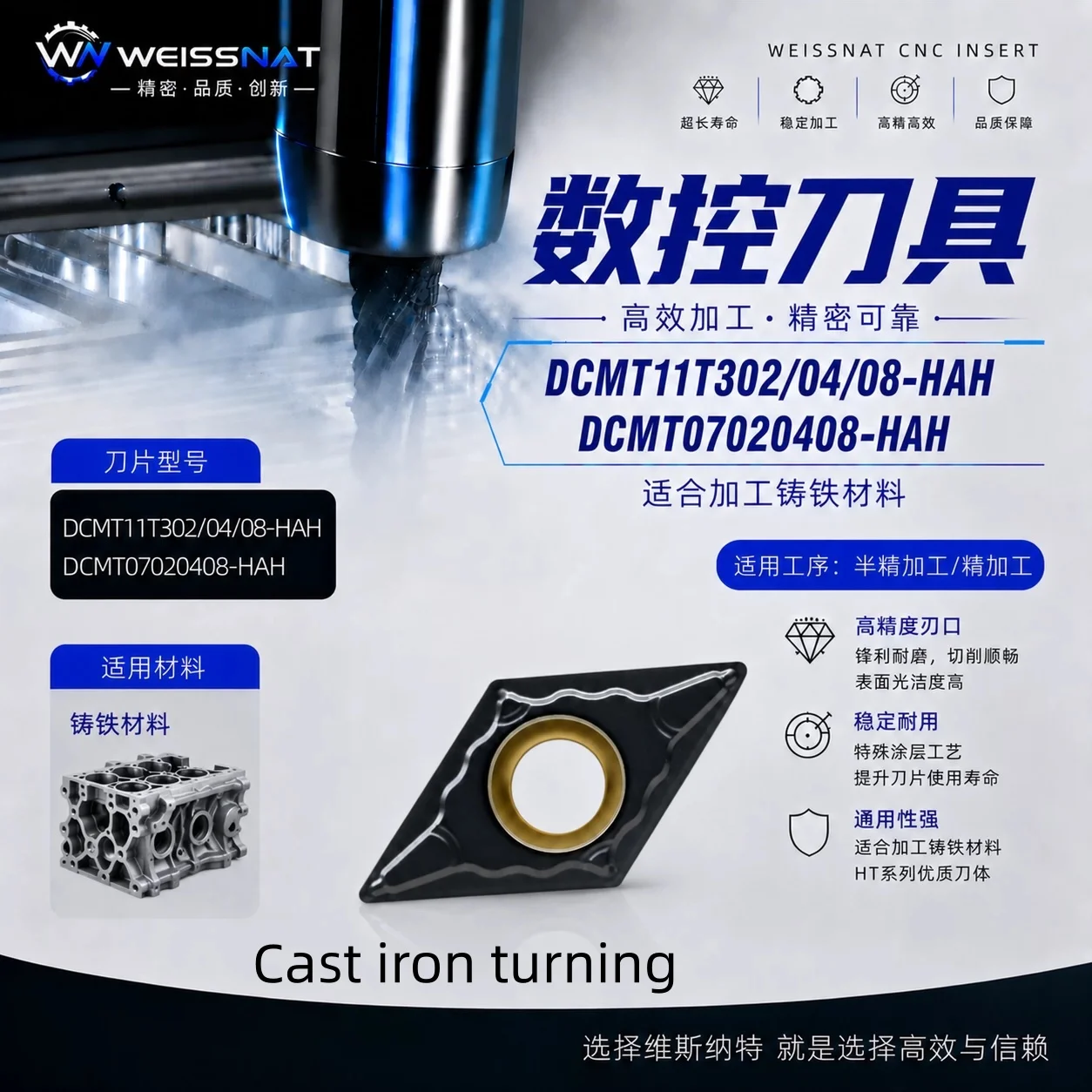 DCMT070204,DCMT070208,DCMT11T302,DCMT11T304,DCMT11T308 Carbide Insert DCMT Cast iron turning Inserts