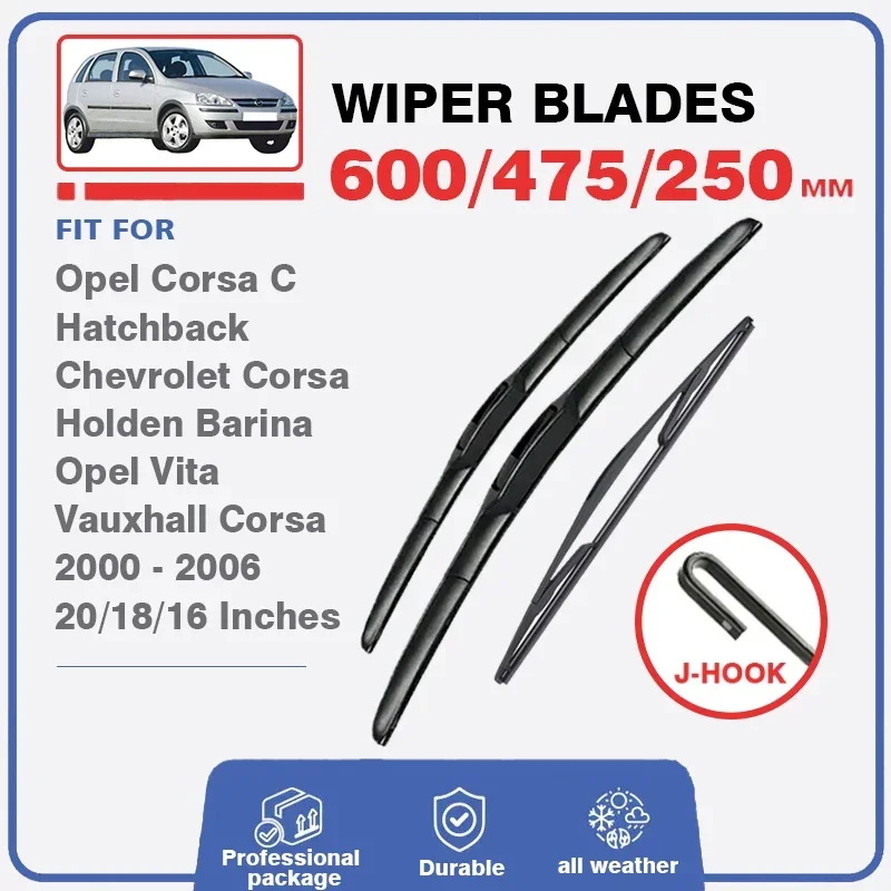 Front Rear Wiper Blades For Chevrolet Vauxhall Opel Corsa C Hatchback 2000 - 2006 Vita Window Windshield Windscreen 20