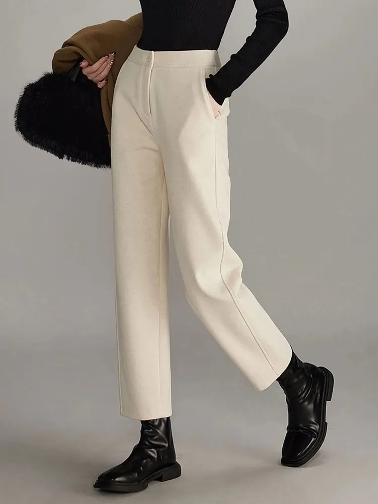 ファッショナブルなワイドレッグスーツパンツ 秋冬 ドレープストレートカット 通勤 多用途 ハイウエスト ナインポイント カジュアルパンツ レディース...