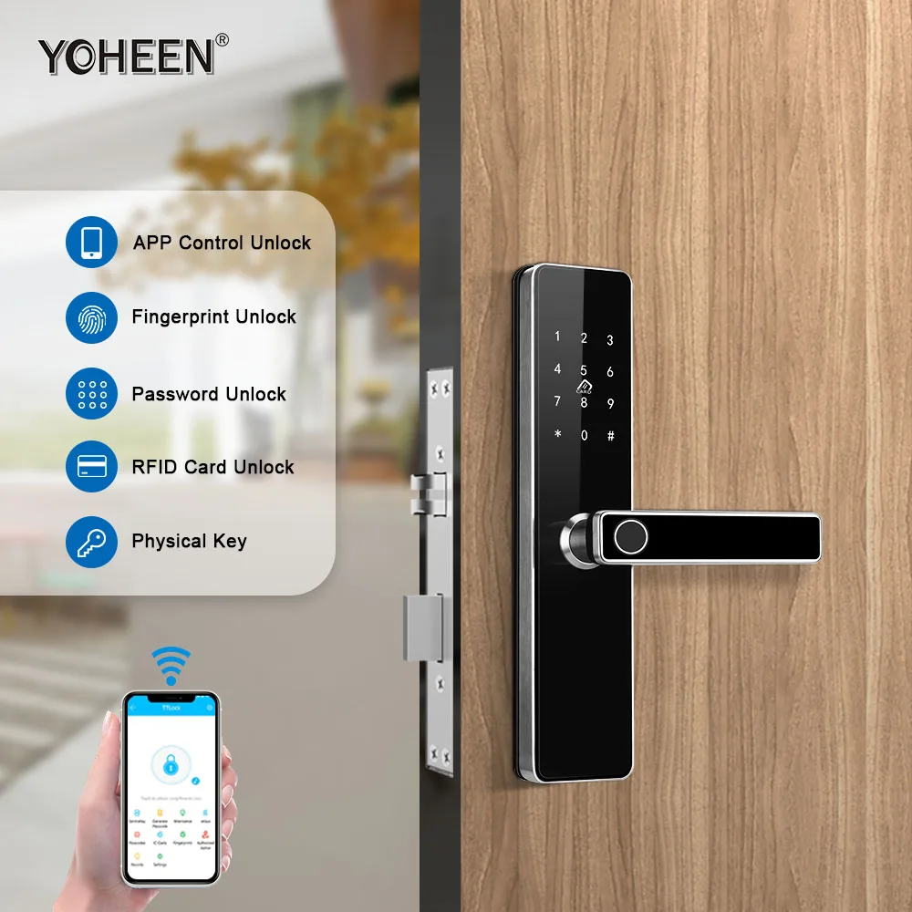 Wooden Door Stainless Steel Bluetooth Smart Lock Cloud Wood Doors Multi Point Door Lock Tuya Smart TTLock