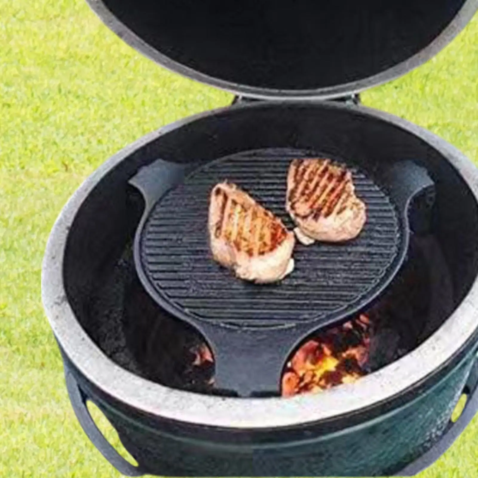 Large Cast Iron Grill Plate Round 18 Inch Heat Deflector Cooking Stone for Charcoal BBQ Grill Outdoor Grill Setup