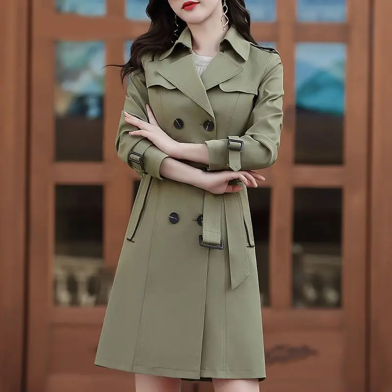 

2023 Spring And Autumn New Loose Mid Length Women's Windbreaker Outerwear Comfortable Large Size Female Trench Coat Jacket 4XL