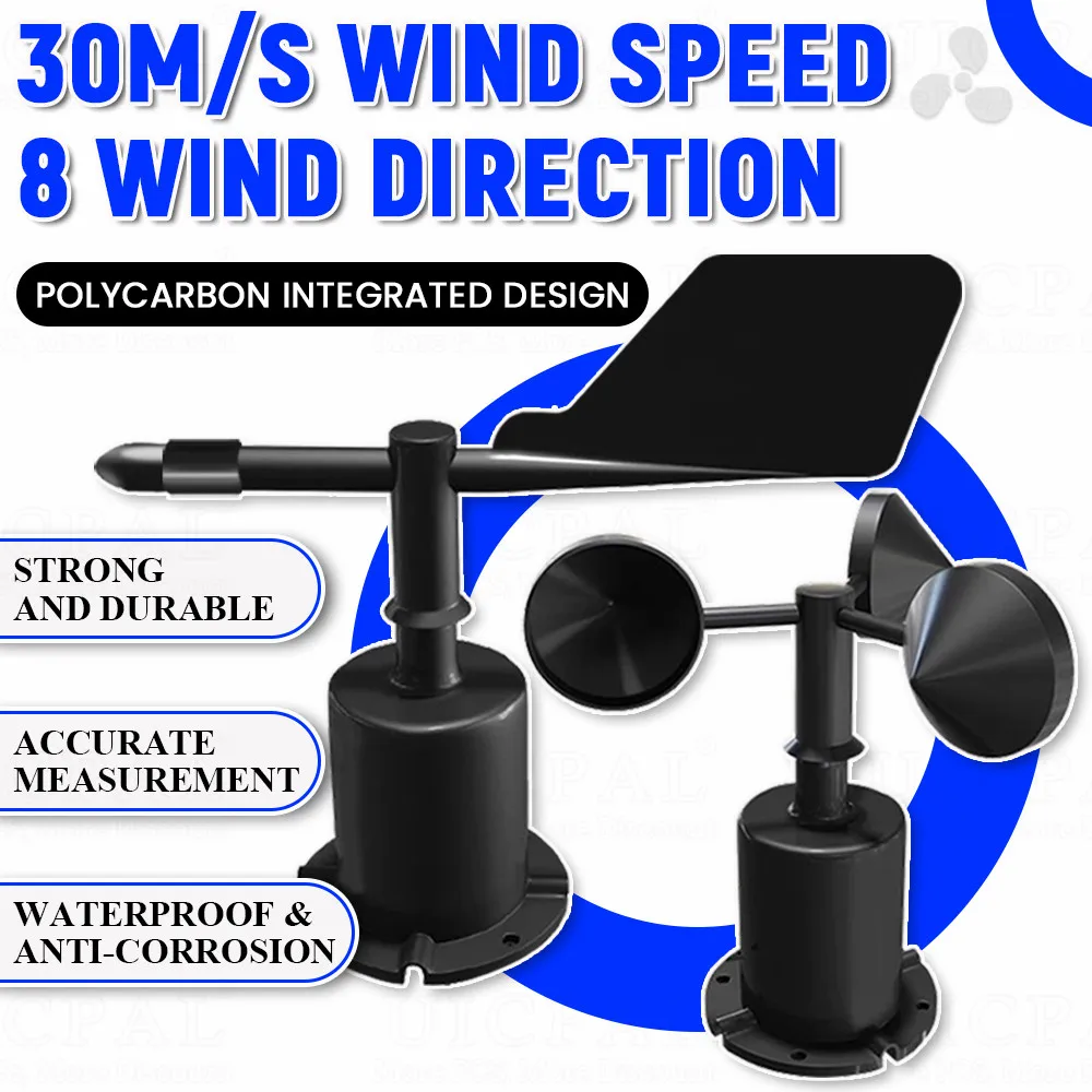 30m/s Polycarbon Wind Speed Direction Sensor Weather Station Outdoor 3 Cup Anemometer Sensor Output RS485 4-20MA 0-5V 0-10V