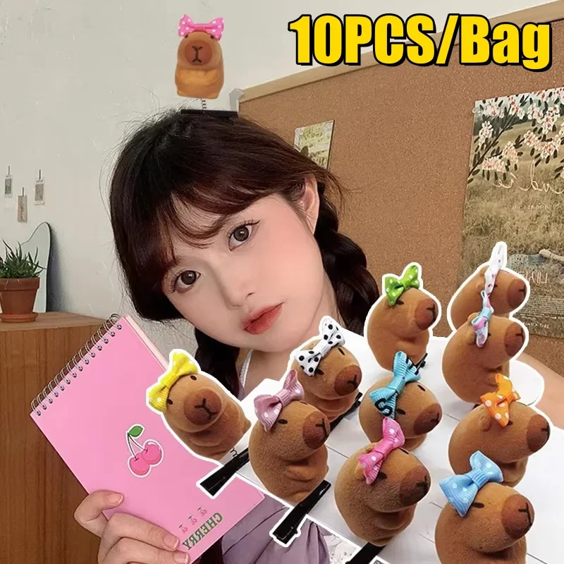 Kawaii Bow Tie Little 3D Capybara Hairpin Spring Clip Duckbill Clip Bangs Clips Side Clips Headwear Hair Accessories