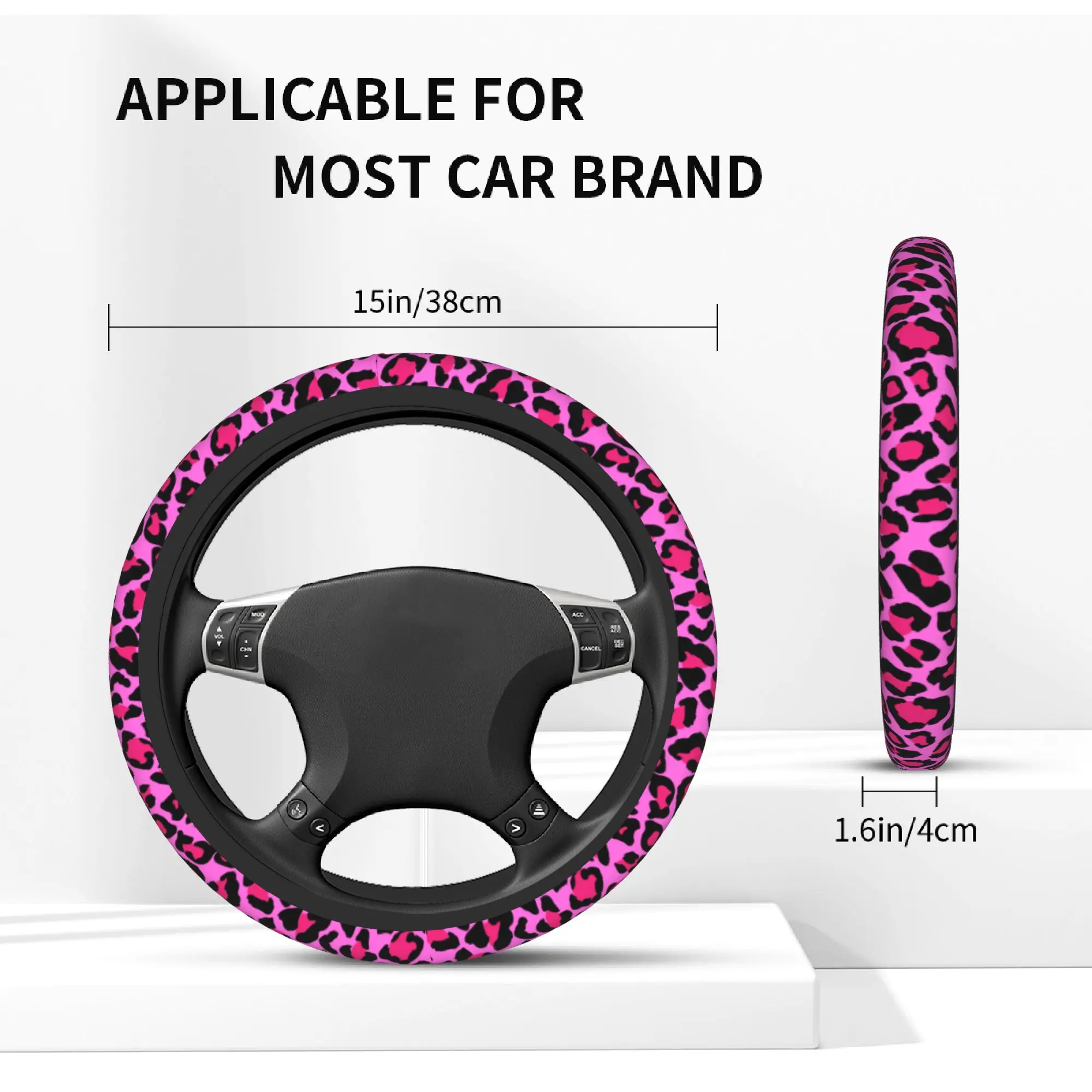 Pink Leopard Print Car Steering Wheel Cover  Camouflage Auto Steering Wheel Protector Fashion Auto Decoration Car Accessories - view 5