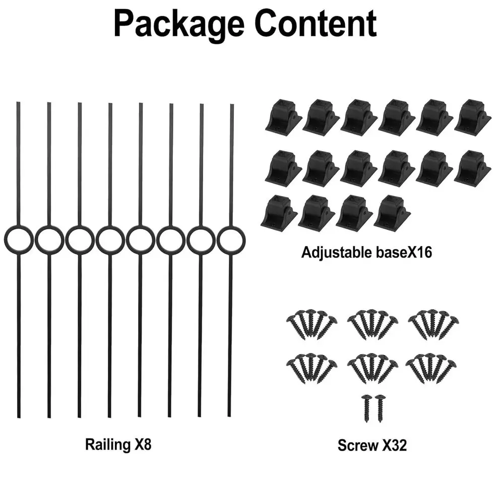 ลูกกรงเหล็กกลวงสำหรับบันได 8 ชิ้น ขนาด 1/2 นิ้ว พร้อมรองเท้าหมุน 16 ตัว