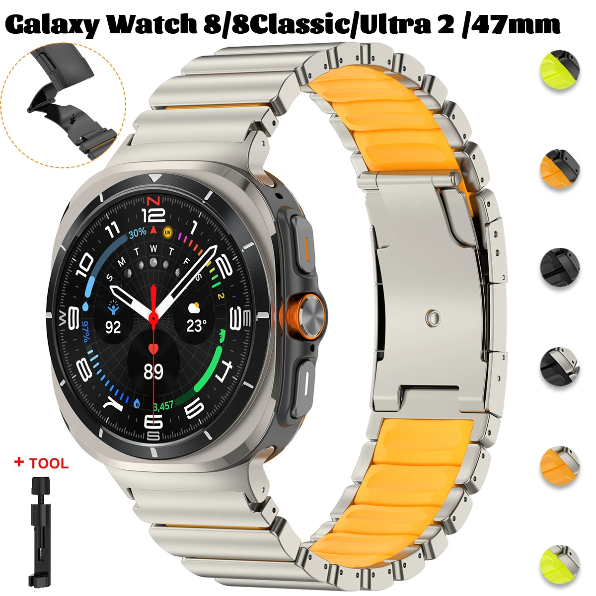 

Роскошный титановый ремешок для Samsung Galaxy Watch 8 40 44/8, классический резиновый металлический ремешок для Galaxy Watch Ultra 2025 47, спортивный ремешок для часов