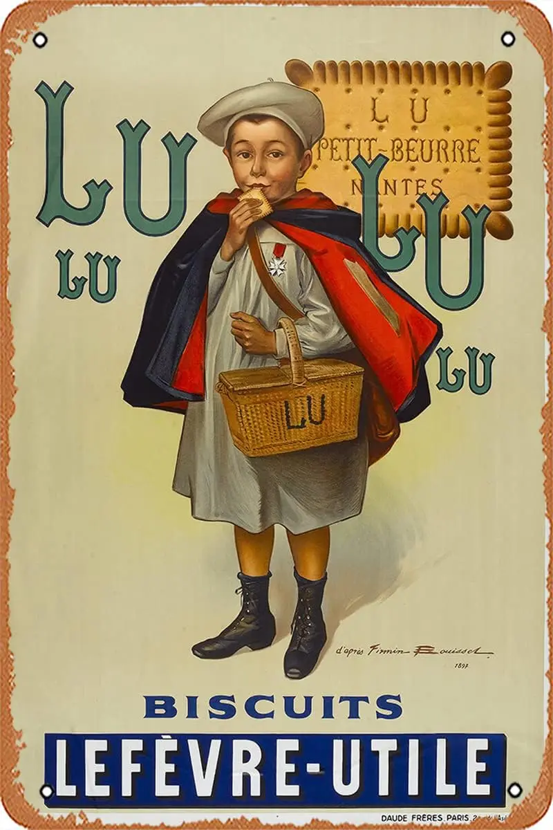 Muecddoa Retro Metal Tin - Lulu Biscuite Vintage French Poster - Tin Sign Poster,Wall Art,Vintage Plaque Sign for Bar Restaurant