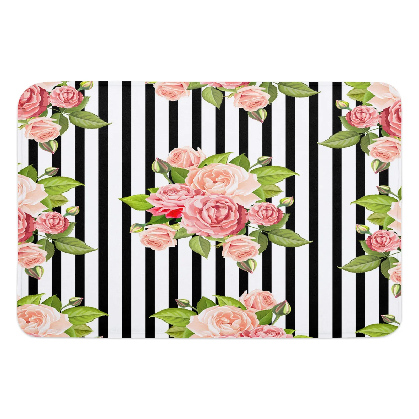 Black And White Stripes Flower Bathroom Bath Mat Carpet Bathtub Floor Rug Shower Room Doormat Kitchen Entrance Pad Home Decor