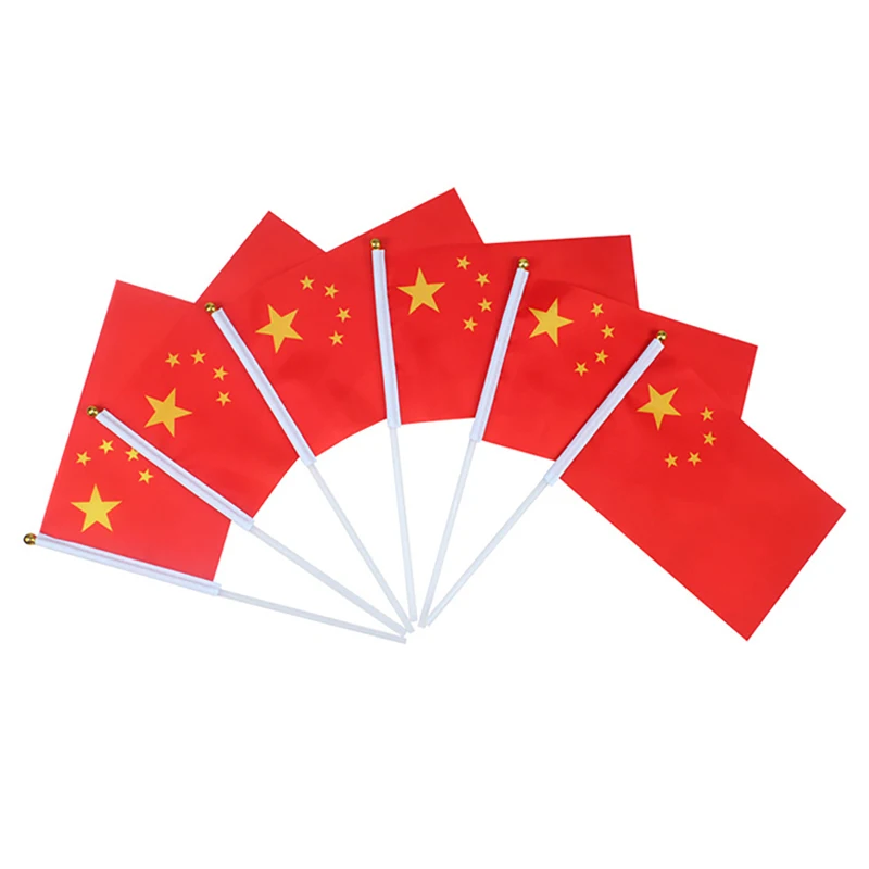 

100pcs per lot 21*14cm CHINA National flag CHINESE flags hand waving flags With Plastic Flagpoles