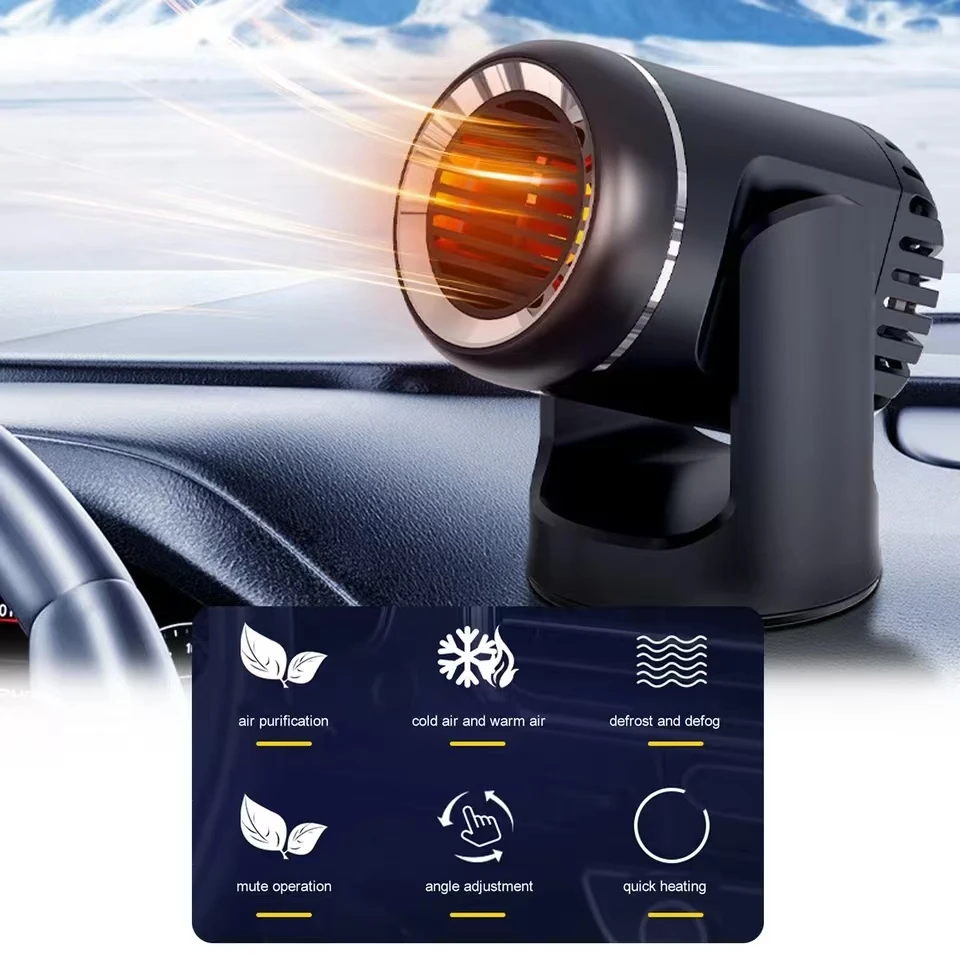 

New Car Heater Fan Mini Electric Rotating Fan Car Heater Air Cooler Fan Powerful Turbine Heated 150CM Wire Car Charge 12V/24V