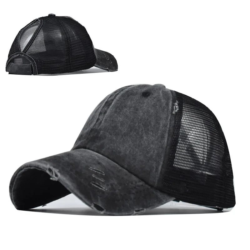 Retro Washed Distressed Holey Breathable Mesh Baseball Cap. Multiple Colors Available. Suitable for Outdoor Leisure and Sports.