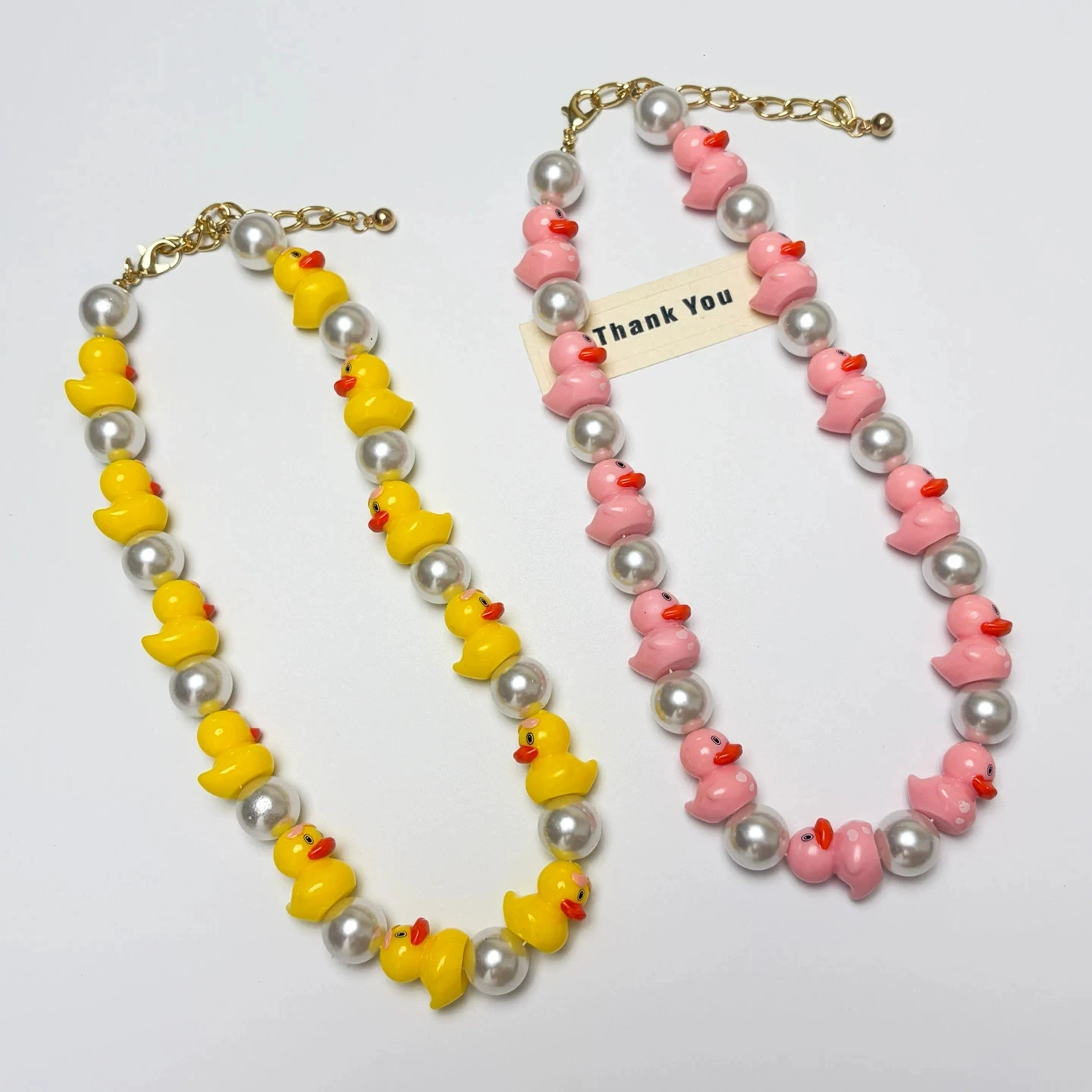 Cute Cartoon Duck Pearl Choker Necklace For Women Sweet Resin Duck Beaded Neckchain Trendy Y2K Party Jewelry Gift NEW
