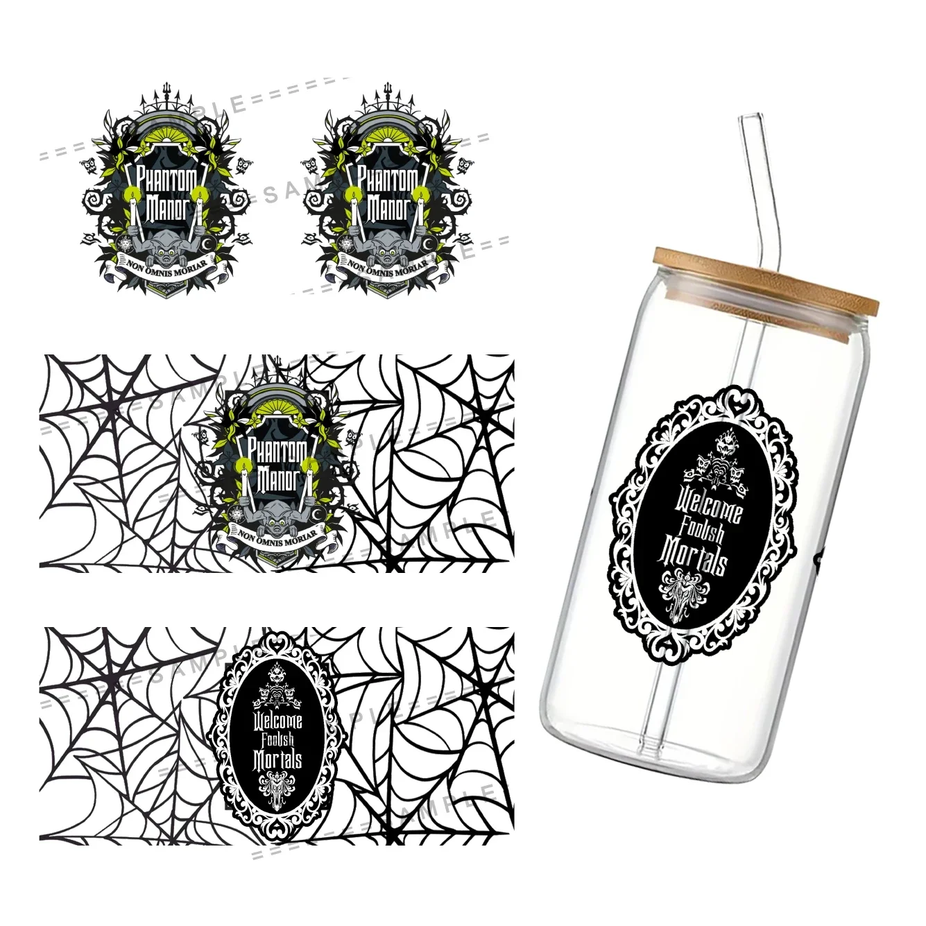 

11x24cm Cartoon Phantom Manor Disney Cup Wrap Sticker 16oz UV DTF Waterproof Sticker for Party Gift Arts and Crafts Supplies
