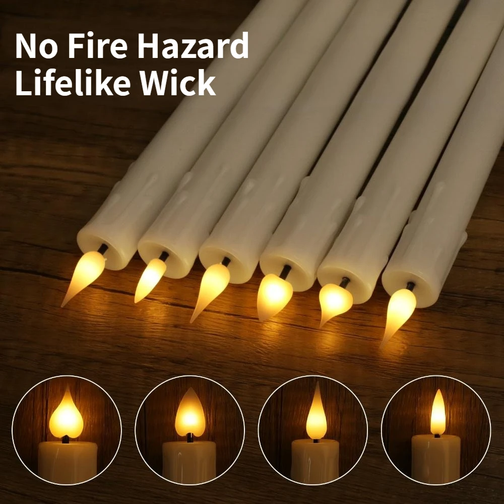 Flameless Ivory Taper Candles Flickering With/No Remote Battery Operated LED Warm Window Candles Real Wax Pack of 12 Christmas