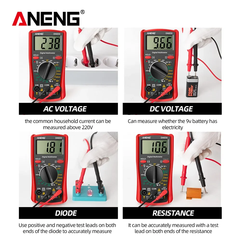 ANENG DM850 Digital Multimeter AC/DC Professional 1999 Votage Tester Ohm Automatic Counts Auto Current Ammeter Detector Tool image 3