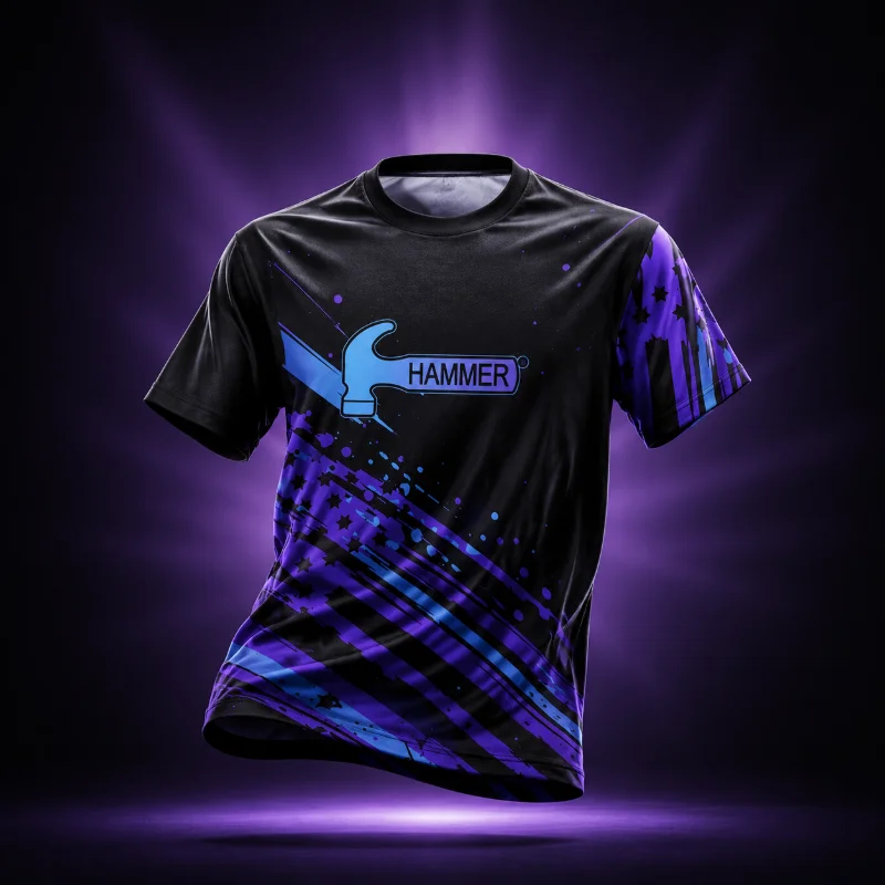 New 3D Hammer   Split Color Bowling Jersey Short Sleeve Performance Sports Breathable Quick-dry Tee Fan Casual Streetwear Tops