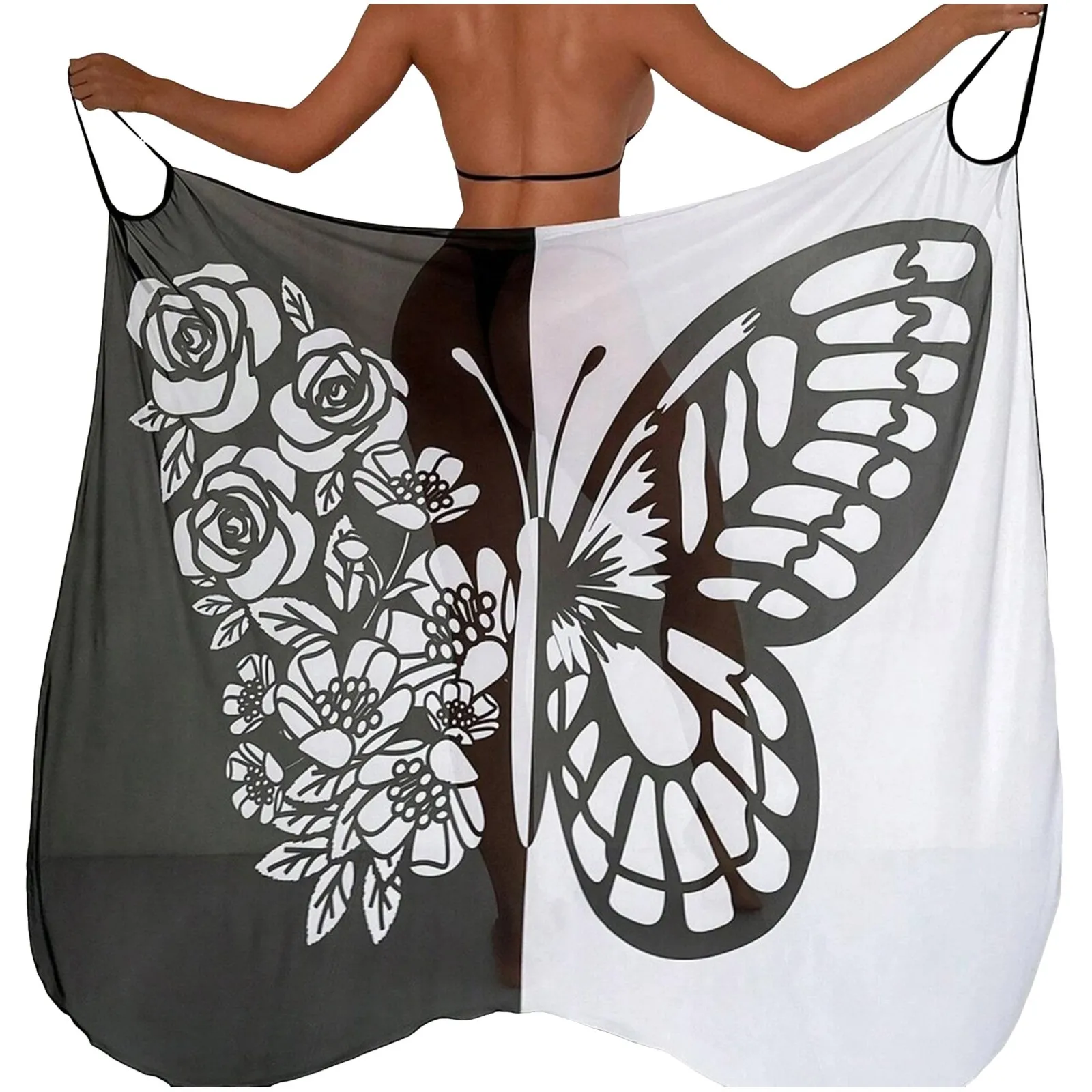 Female Bathing Suit Womens\' Butterfly Print Swimwear Beach Scarf Sexy Mesh Swimwear For Fine Women Beach Wear купальник женский