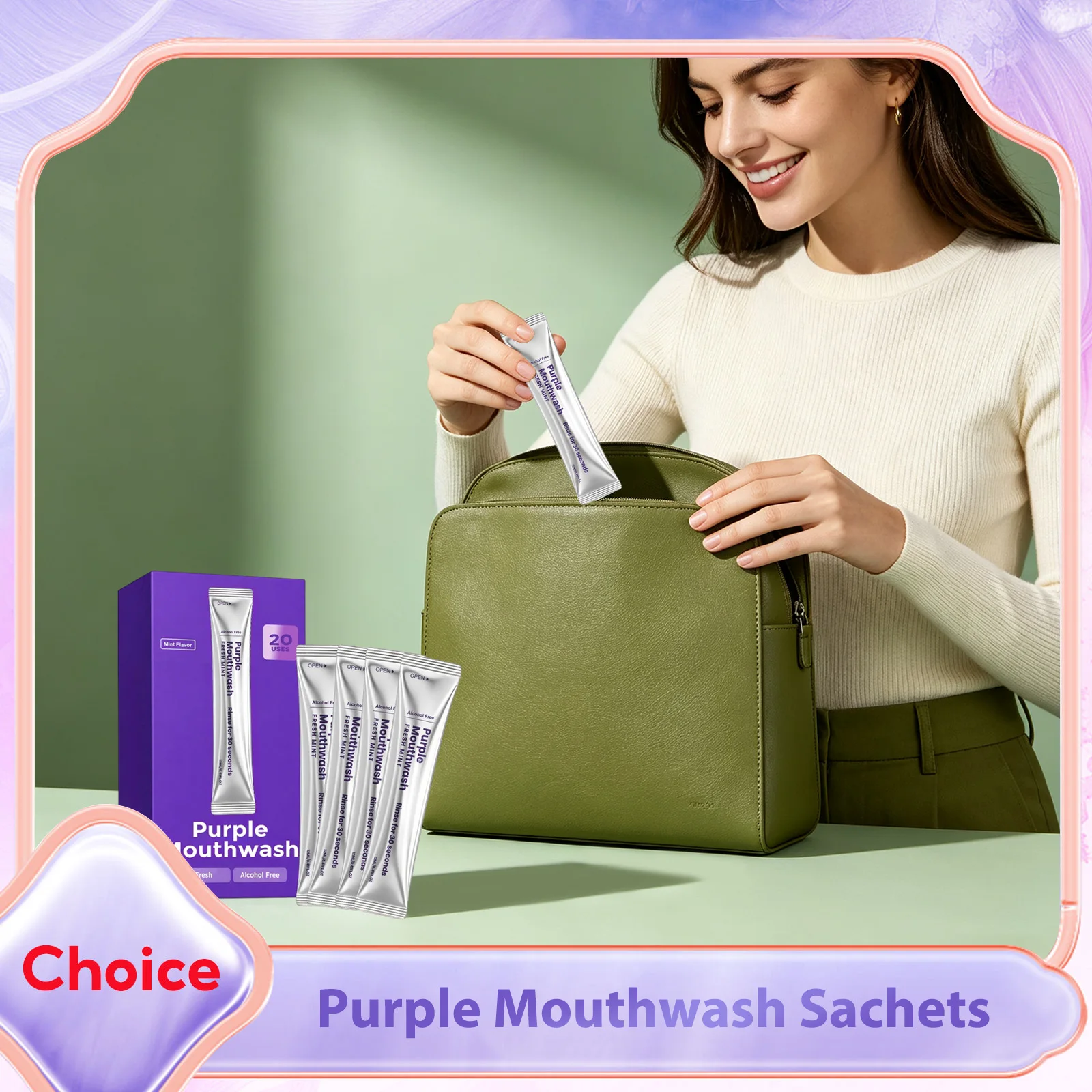 Purple Tooth Whitening Mouthwash Alcohol‑free Brighten Teeth Color Correcting Fresh Breath Pocket‑sized Purple Mouthwash Sachets