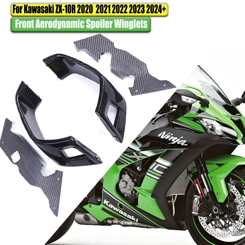 

Для Kawasaki ZX-10R 2020-2022 2023, полностью карбоновый передний аэродинамический спойлер, крылышки, модифицированный обтекатель, аксессуары для мотоциклов