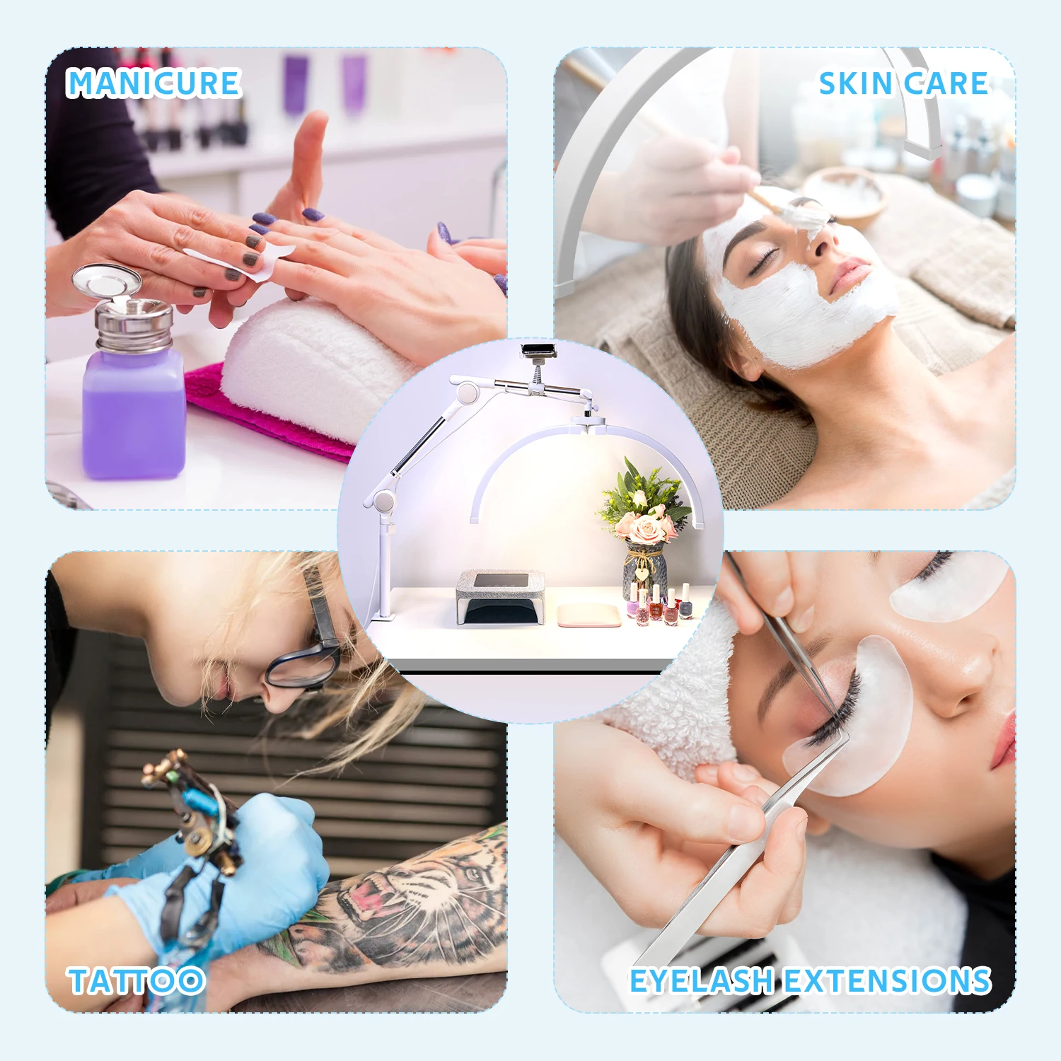 半月の形をした折りたたみ式で刺繍された光,半月の形をしたライト,美容院の照明,眉毛,マニキュア