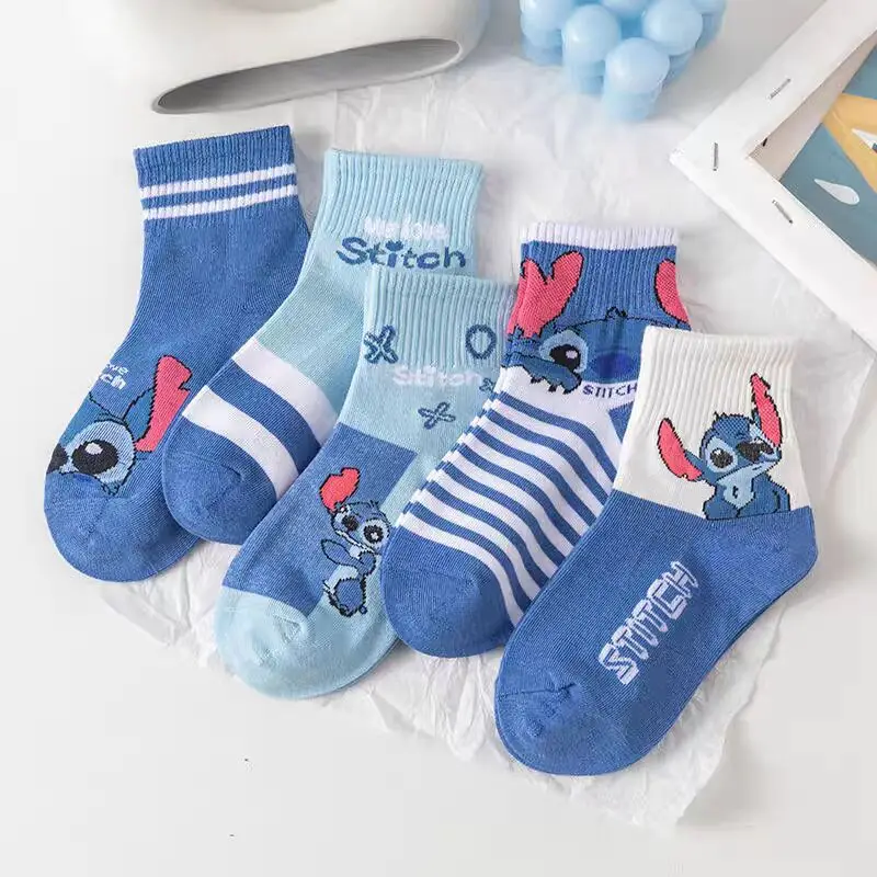 1set Disney Stitch Socks Cartoon Cute Combed Cotton Midtube Female Socks Creative Fashion Student Socks Size 34-42