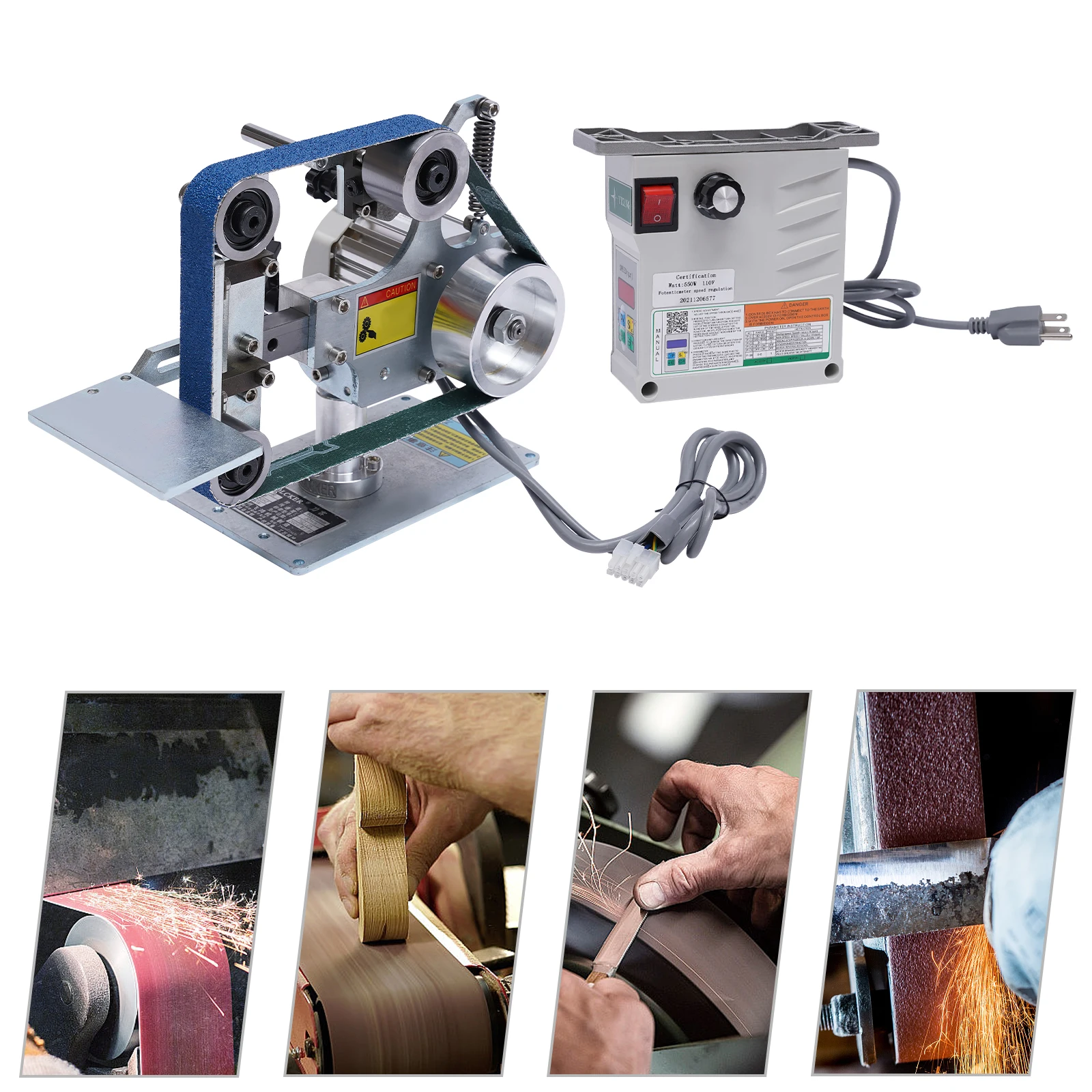 Belt Sander 550W 110V, Benchtop Grinder with Fixed Angle Guide for Knife Sharpening, Woodworking & Metal Polishing Sander Tool