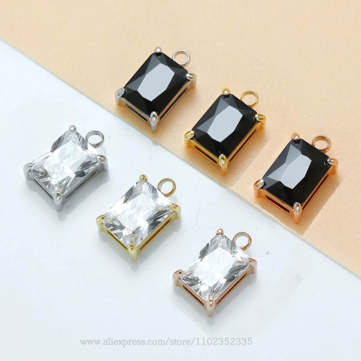 10pcs/ Bag  New Stainless Steel Rectangular Zircon Small Pendant DIY Bracelet Necklace Earrings Pendant Accessories