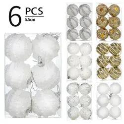 6pcs White Gold Foam Christmas Balls Pendant Shatterproof Handmade Christmas Hanging Balls Elegant Reusable