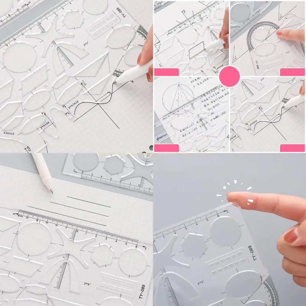 1 PC Régua geométrica multifuncional 7.56x4.53in com transferidor para geometria