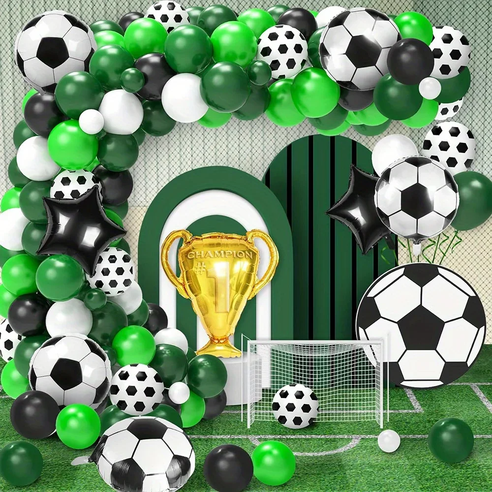 128-teiliges Fußball-Ballonkranz-Set - Grüne, weiße und schwarze Bögen für Sportpartys, Geburtstage usw. Dekorationsgeschenk für drinnen und draußen