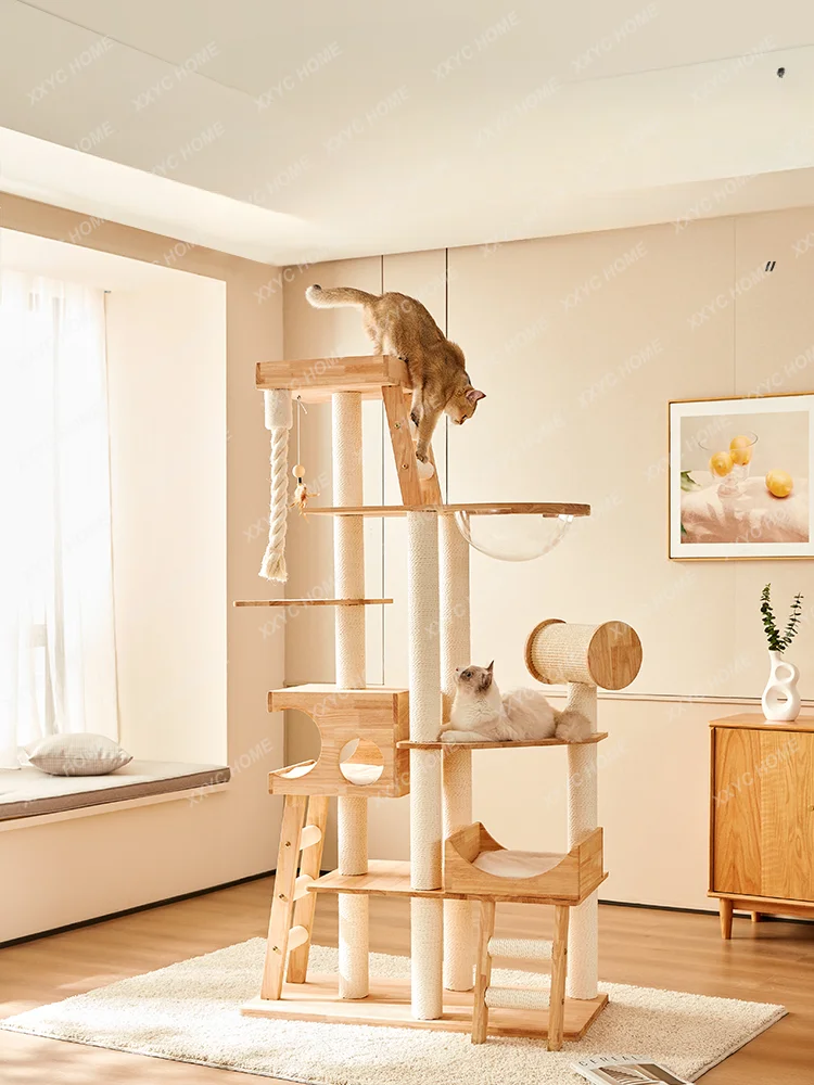 Solid Wood Cat Climbing Frame Large Log Cat Rack High Luxury Cat Tree Space Capsule