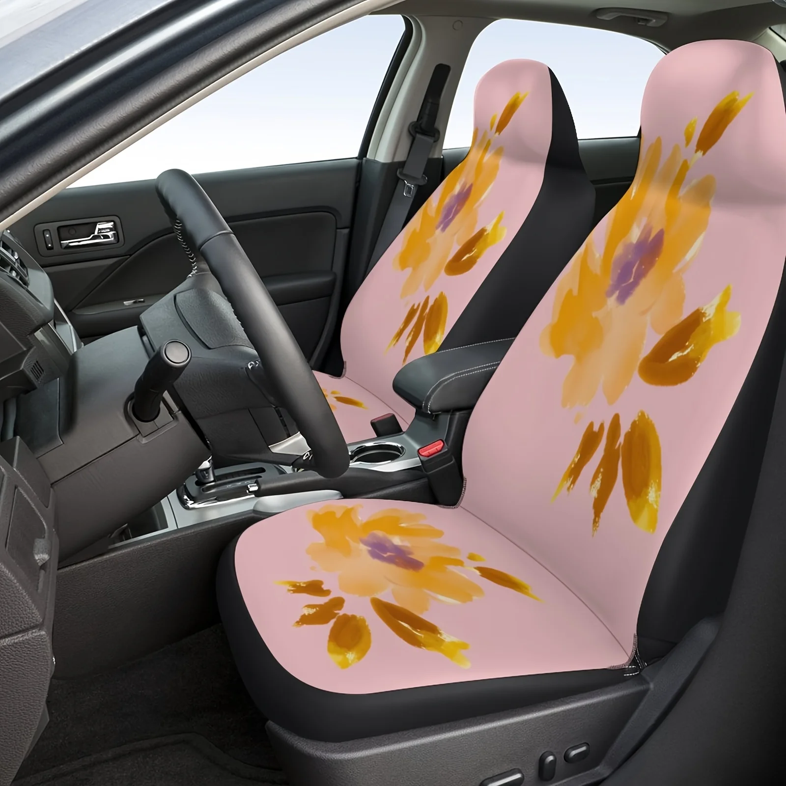 

2pcs Of Breathable And Non-Slip Car Interior Covers With A Cute Graffiti Design.
