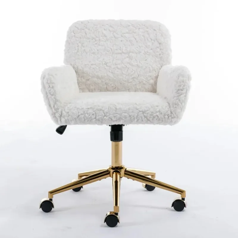 Office Chair Artificial Rabbit Hair Home Office Chair with Golden Metal Base Adjustable Desk Chair Swivel Office Chair Vanity