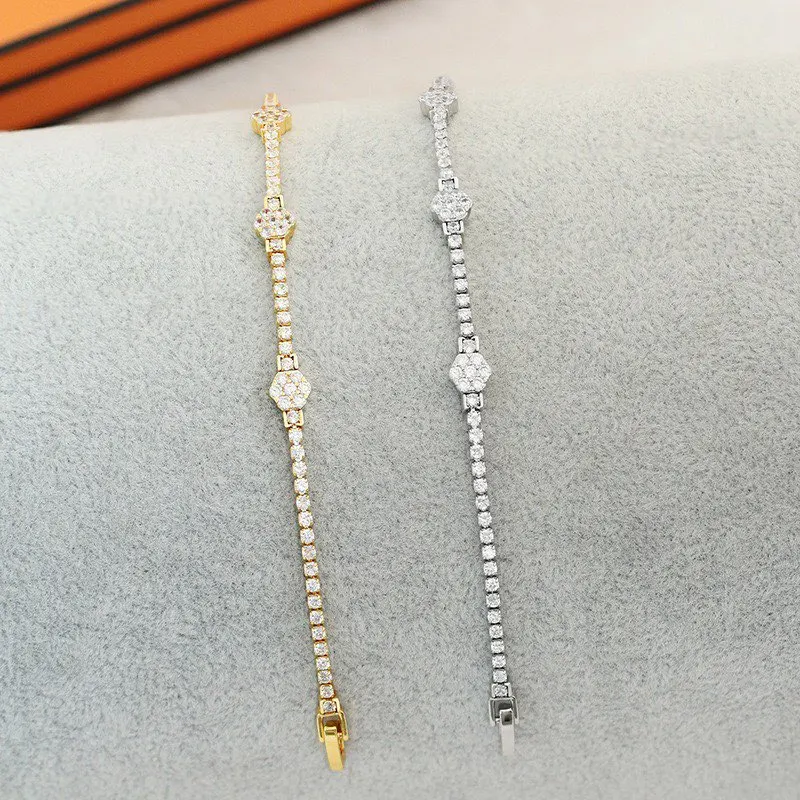 MxGxFam ( 17 cm x 6 mm )  Full Zircon Bracelets For Women Girls White / 24 k Pure Gold Colors AAA+ CZ Jewelry