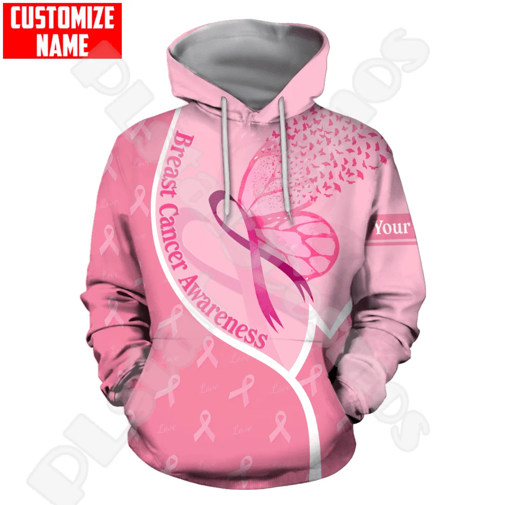 Nombre personalizado cazador de cáncer de mama tatuaje colorido rosa Retro Vintage 3DPrint pulóver Harajuku Casual divertida sudaderas con capucha chaqueta A4