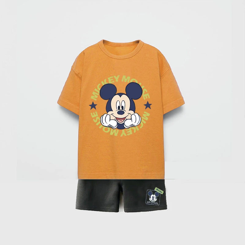 مجموعة ملابس أطفال كارتونية من ديزني 100% قطن بأكمام قصيرة بدلة رياضية للأولاد والبنات ملابس صيفية للأطفال ملابس للمراهقين