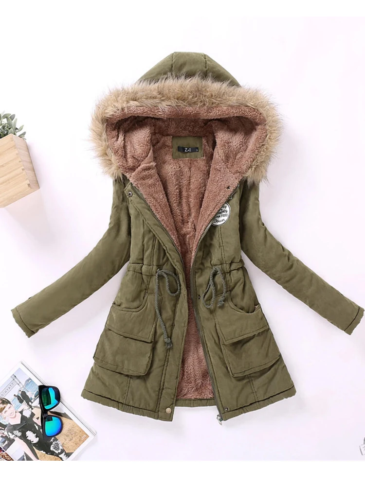 

new winter military coats women cotton wadded hooded jacket medium-long casual parka thickness XXXL quilt snow outwear