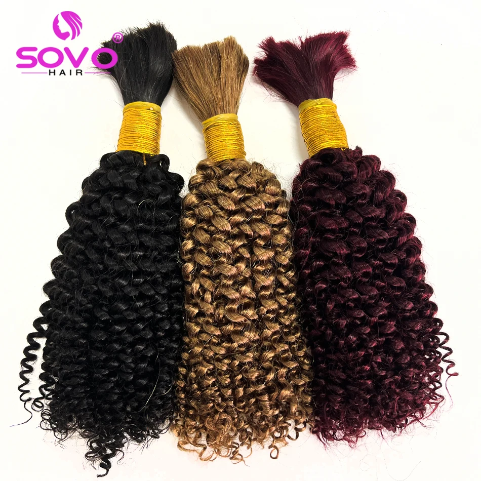 Kinky Curly Human Hair Bulk Highlight Blonde Braiding Remy Hair Weaving No Weft Mongolian Afro Curly Hair Bulks Extensions