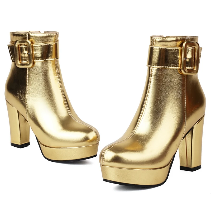 Luxury Women\'s Ankle Boots High Heels Platform Short Boot Zipper Gold Silver Pink Red Party Dance Shoes Female Large Size 45 48