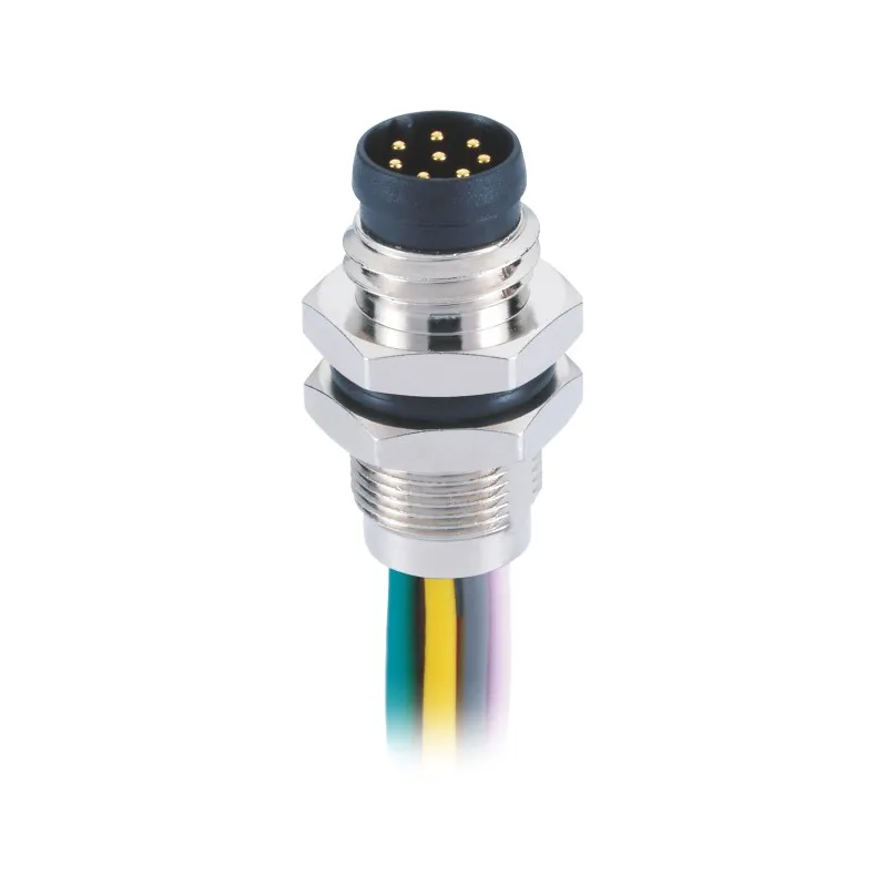 M8 A Code panel connector male 8 pin sensor solder contacts front mount with 0.5m single wires