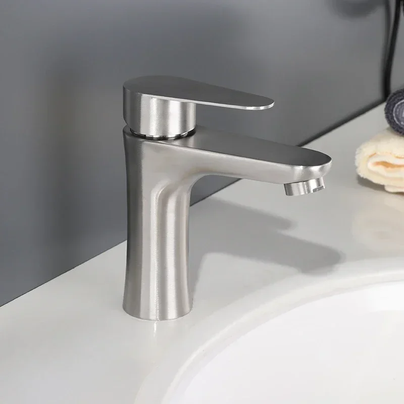 304 Stainless Steel Hot and Cold Faucet, Small Waist Shape Lead-Free Health Faucet, Bathroom Basin Faucet