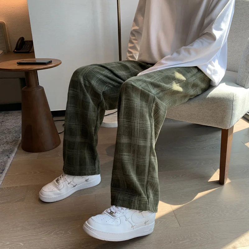 Pantaloni di velluto a coste uomo Casual Plaid Straight Teens coppie Vintage coreano Fashion Harajuku Joggers Streetwear BF youth Spring Ins