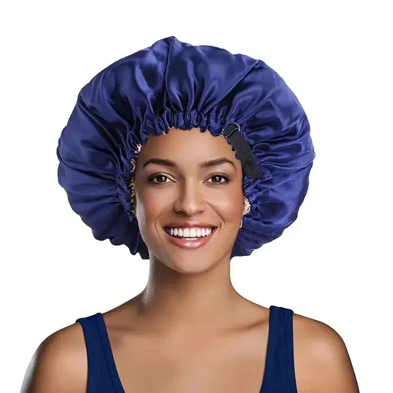 Conjunto de 2 piezas de satén para mujer, gorro largo de seda para dormir de noche con banda para la cabeza, envoltura de borde para el cabello