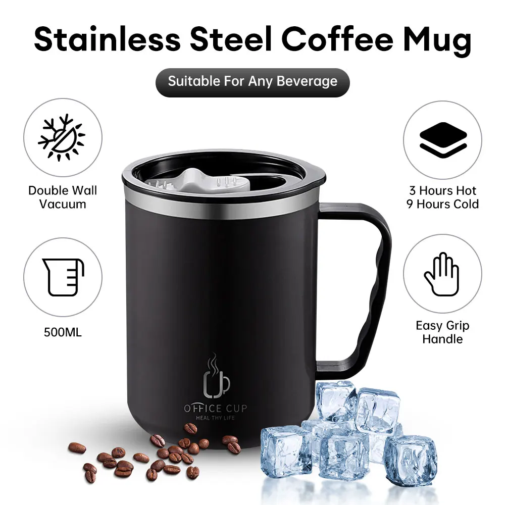 

500ml Vacuum Mug With Lid Handle Double Wall Stainless Steel Mug Portable Insulated Coffee Mug Milk Cup Drinkware For Traveling