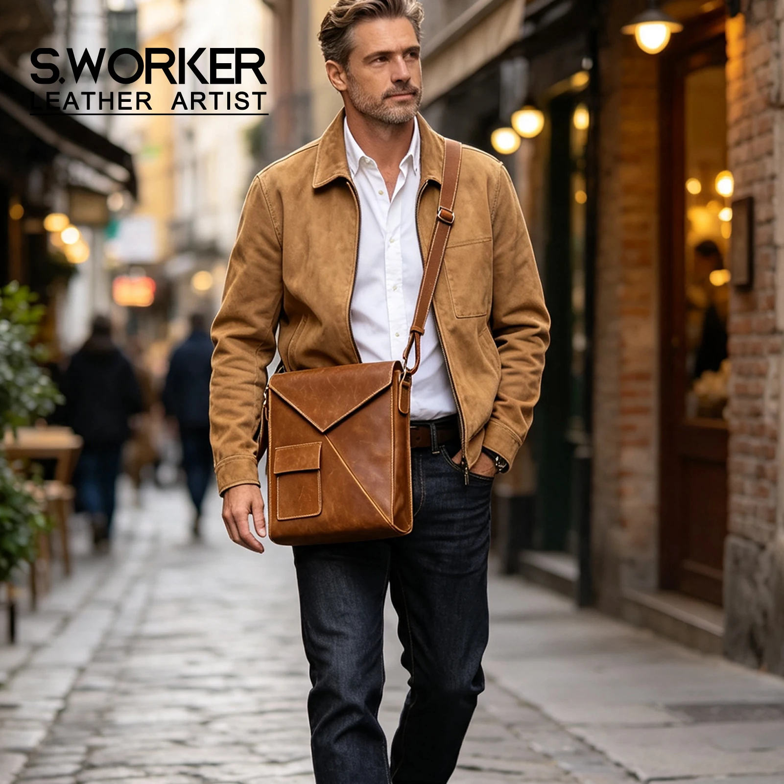 Vintage Casual Herren-Umhängetasche aus hochwertigem Leder, Vertikale Mode-Schultertasche für Männer – Detail 2