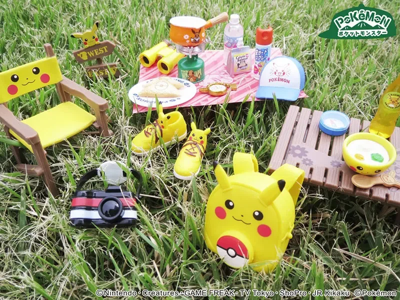 Japan Re-ment Pokemon Pikachu Figures Anime Camp Picnic Suitcase Cute Kawaii Miniature Model Toys