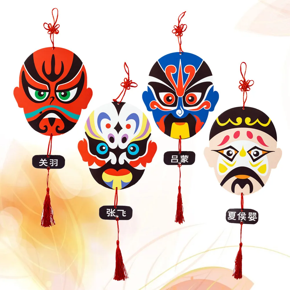 4Pcs Beijing Opera Facial Masks Pendant Set Wooden Hanging Ornaments Colorful Vivid Characters Peking Opera Props Home Room