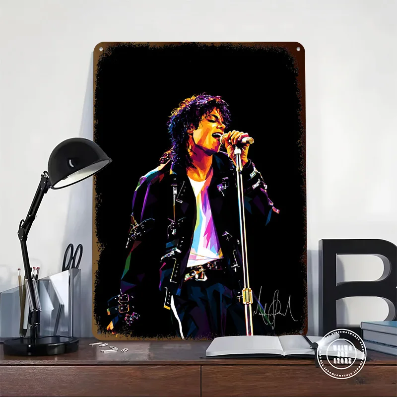 Michael Jackson Singing on Stage Personalized 3D Textured Metal Poster Wall Art Tinplate Sign for Vintage Home Decor Accessories