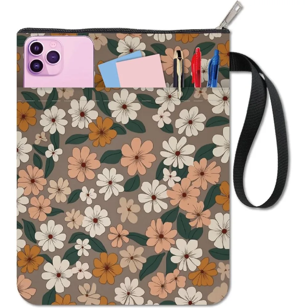 Flower Book Cover Floral Book Sleeve Washable Cloth Notebook Paperback Protectors Wraps with Zipper and Extra Sleeve Pocket